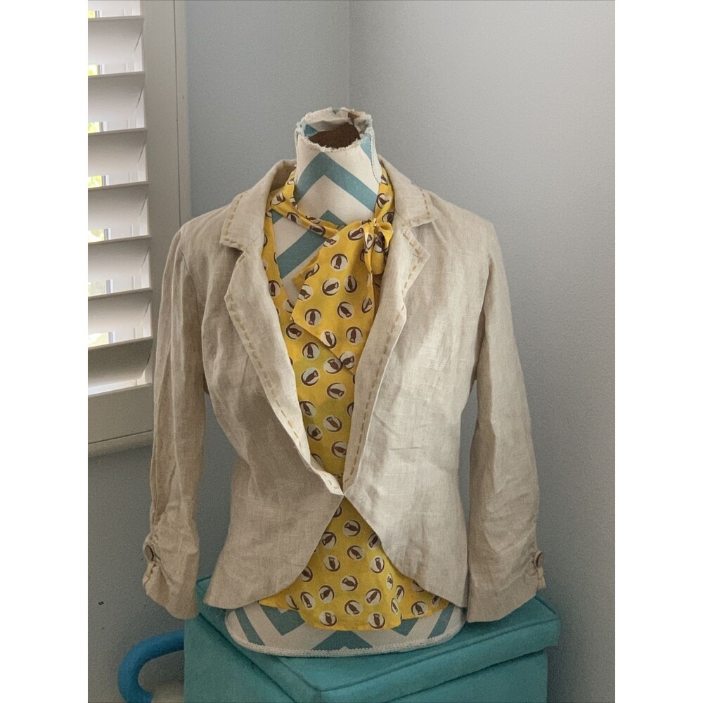 Free People 3/4 Sleeve Beige Linen Blend Jacket Size Medium